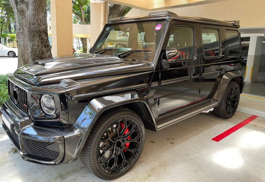 We produced premium quality forged wheels rims for  MERCEDES BENZ G CLASS G63 G500  Our wheels sizes:   Front 24 x 10 ET 20  Rear 24 x 10 ET 20  Finishing: Glossy Black  Forged wheels can be produced in any wheel specs by your inquiries and we can provide our specs