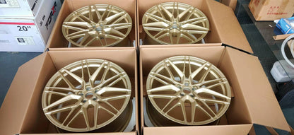 We produced premium quality forged wheels rims for  BMW 7 SERIES G12  Our wheels sizes:   Front 21 x 9 ET 25  Rear 21 x 10.5 ET 35  Finishing: Frozen Gold  Forged wheels can be produced in any wheel specs by your inquiries and we can provide our specs