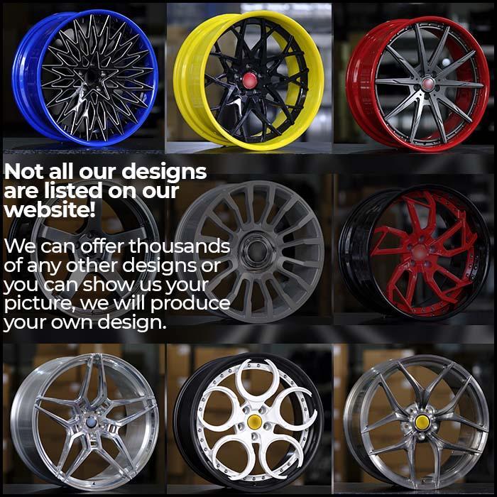 VORSTEINER We manufacture premium quality forged wheels in any design, size, color, wheels fit   Set of wheels (4 pcs) for any car :   - Alfa Romeo - Aston Martin - Audi - BMW - Bentley - Cadillac - Chevrolet - Ferrari - Ford - GMC - Infiniti - Jaguar - Jeep - Lamborghini - Land Rover - Lexus - Lincoln - Maserati - Mercedes-Benz - Porsche - Rolls-Royce - Tesla  Finish: brushed, polished, chrome, two colors, matte, satin, gloss